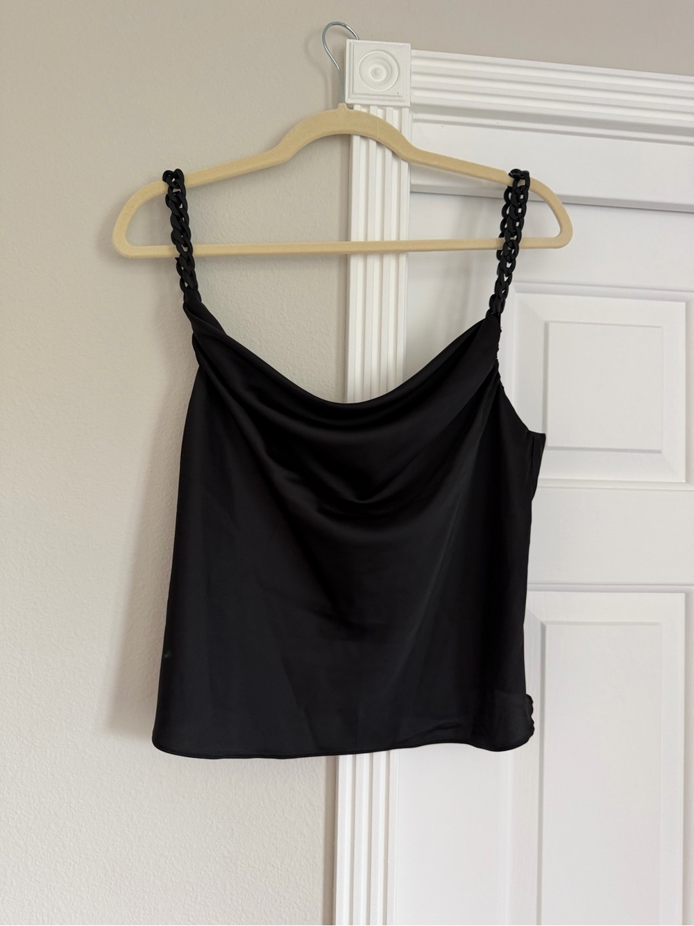 Zara Black Satin Cowl Neck Camisole with Braided Straps